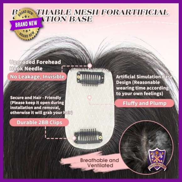 12 Inch Human Hair Topper, 2 Clips, Realistic Scalp, Thinning Hair Solution main image 6